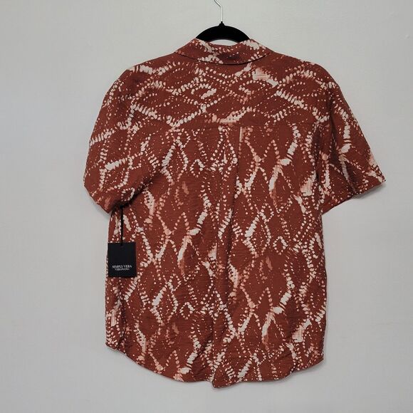 Simply Vera Vera Wang Rust Batik Print Drapey Blouse Small NWT Boho Top - Picture 4 of 6